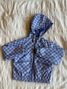 art class Blue Checkerboard Hooded Rain Jacket for Kids